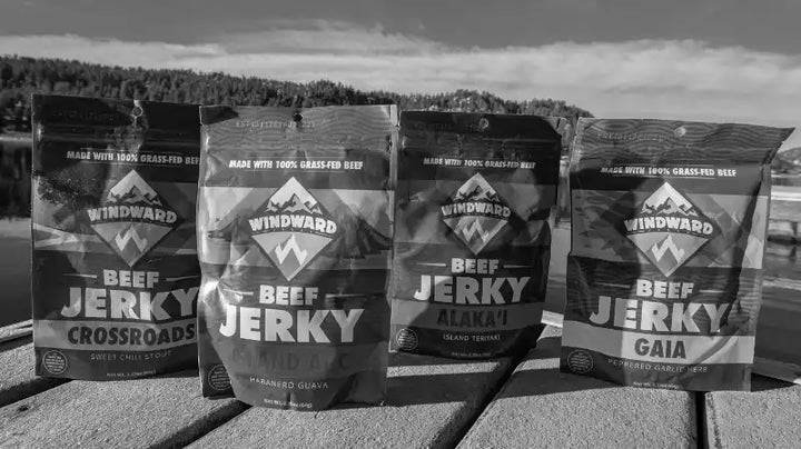 Windward Foods beef jerky collection on pier